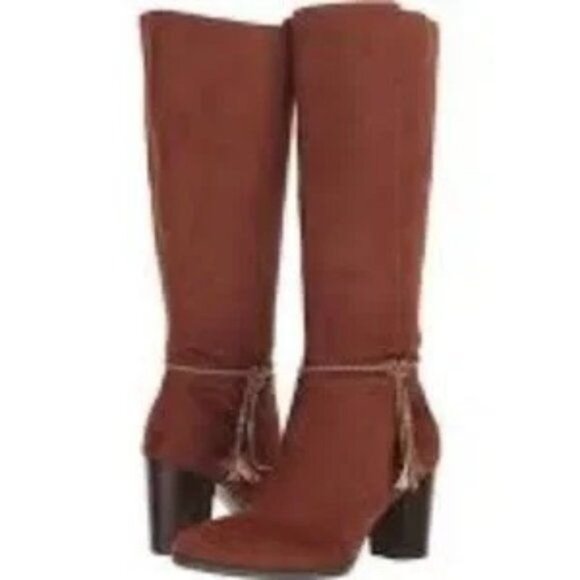 Aerosoles Stonewall Faux Suede Brown Heeled Boots Size 8.5 Memory Foam NIB - Picture 1 of 12